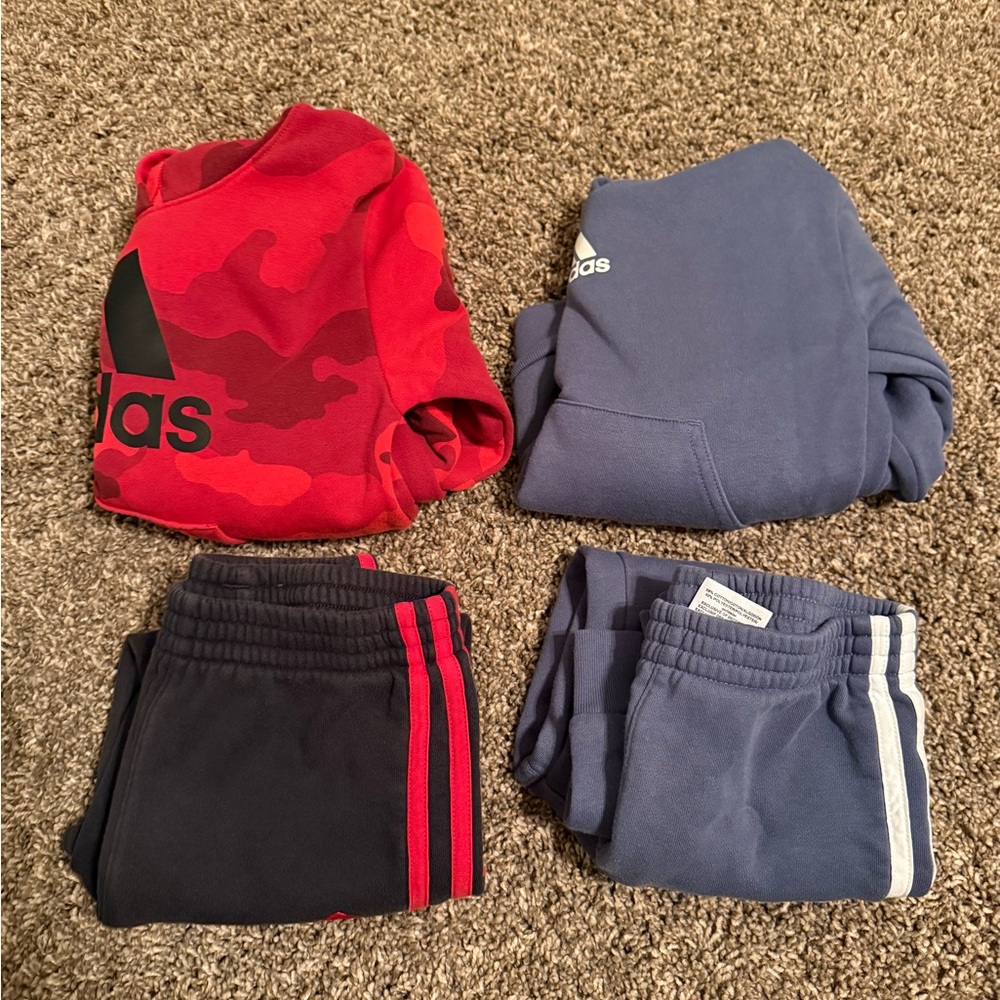 Adidas Kids' Red Camo and Blue Joggers Set